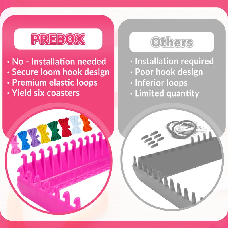 PREBOX Weaving Loom Kit Toys for Kids and Adults, Potholder Loops Crafts for Girls Ages 6 7 8 9 10 11 12, 7" Pot Holder Loom Knitting Kits and Gifts for Kids and Beginners, Make 6 Masterpieces - Image 3